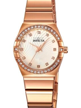 Invicta Rose Gold Tone Crystal Accent Women's Bracelet Watch